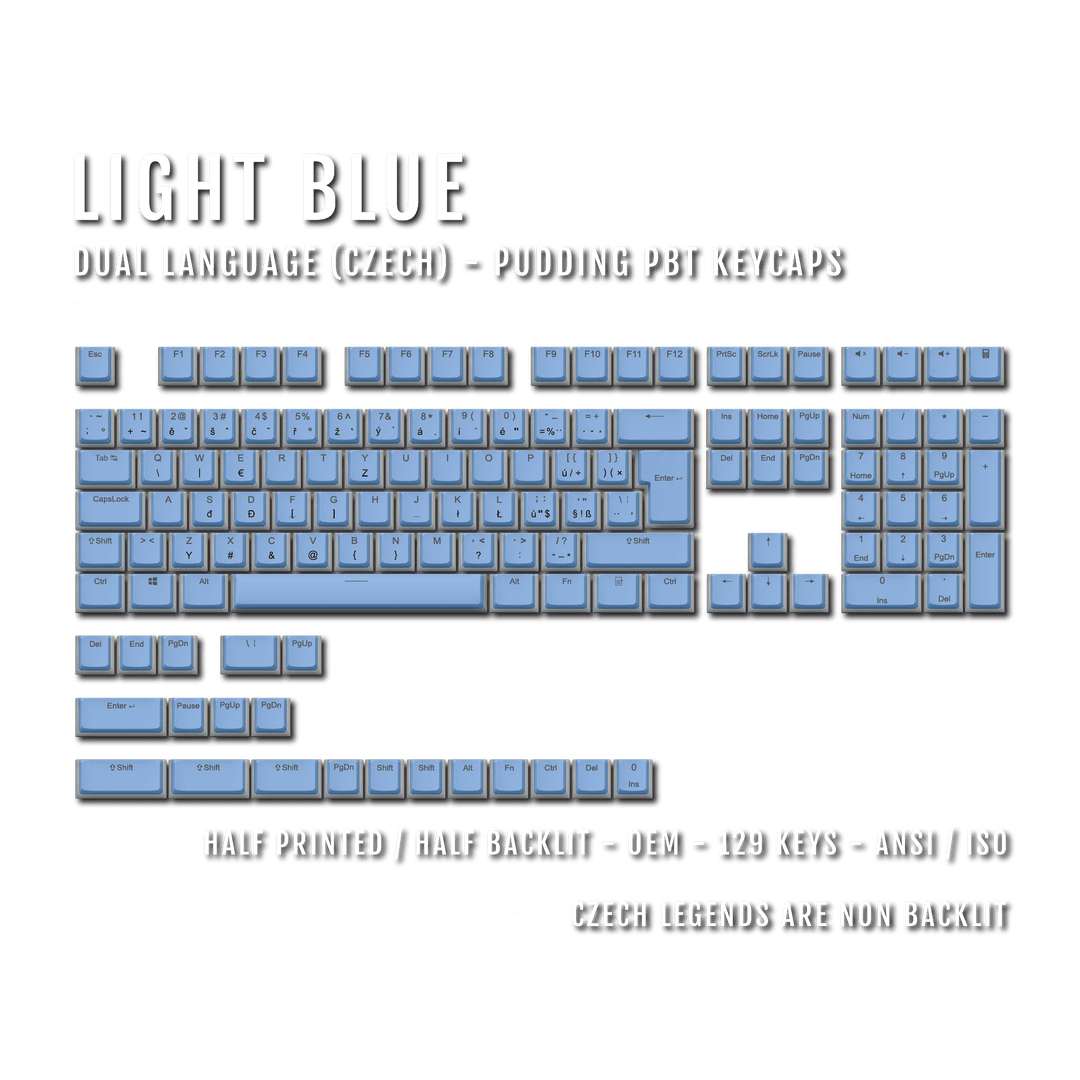 Light Blue Czech (ISO-CZ) Dual Language PBT Pudding Keycaps Krome Keycaps LTD czech