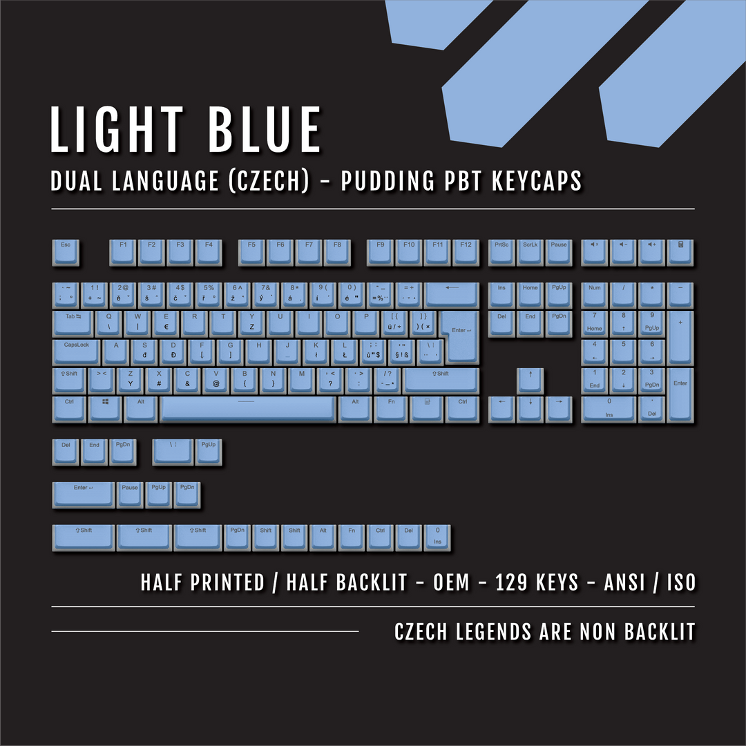 Light Blue Czech (ISO-CZ) Dual Language PBT Pudding Keycaps Krome Keycaps LTD czech
