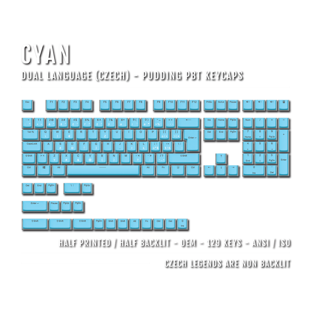 Cyan Czech (ISO-CZ) Dual Language PBT Pudding Keycaps