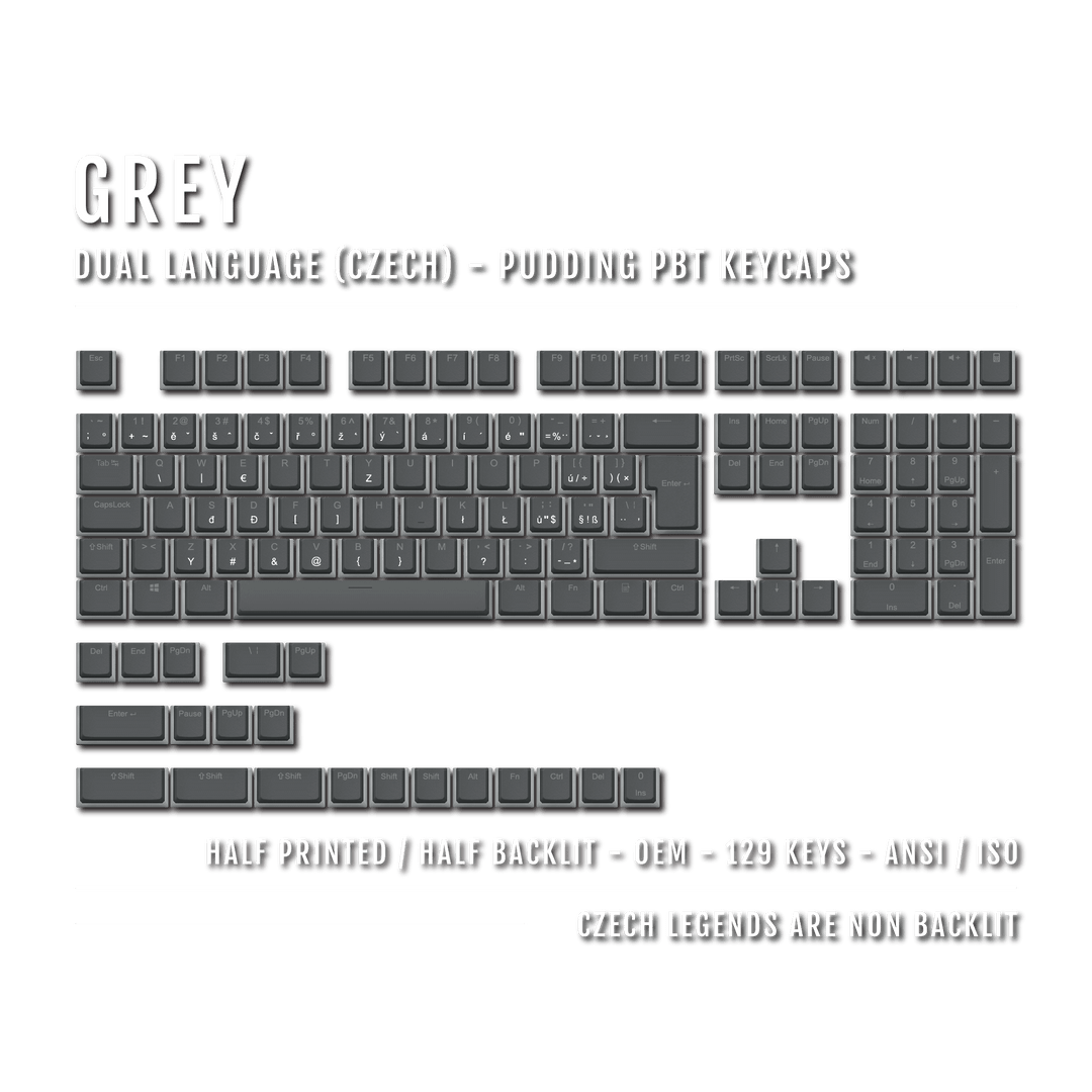 Grey Czech (ISO-CZ) Dual Language PBT Pudding Keycaps Krome Keycaps LTD czech