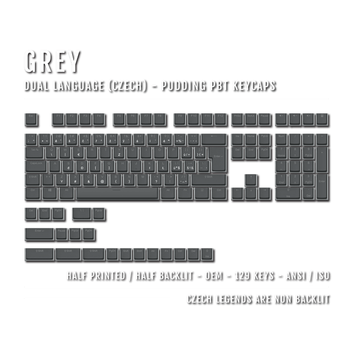 Grey Czech (ISO-CZ) Dual Language PBT Pudding Keycaps Krome Keycaps LTD czech