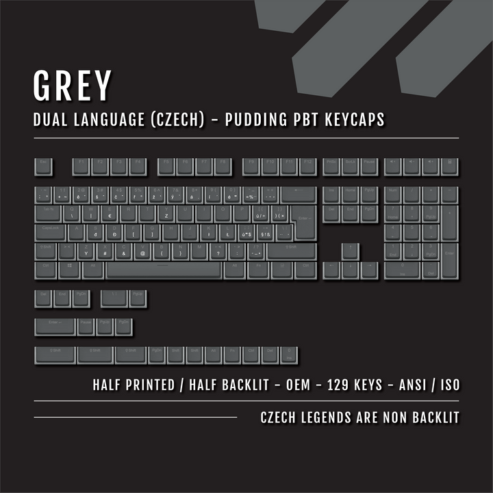 Grey Czech (ISO-CZ) Dual Language PBT Pudding Keycaps Krome Keycaps LTD czech