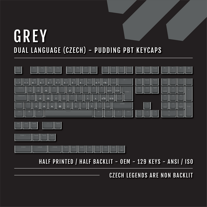 Grey Czech (ISO-CZ) Dual Language PBT Pudding Keycaps