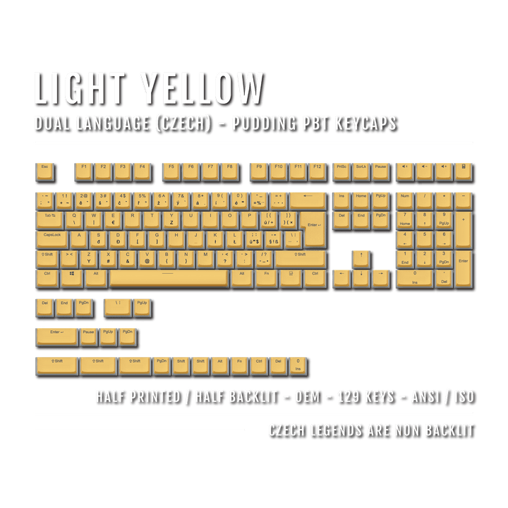Light Yellow Czech (ISO-CZ) Dual Language PBT Pudding Keycaps Krome Keycaps LTD czech