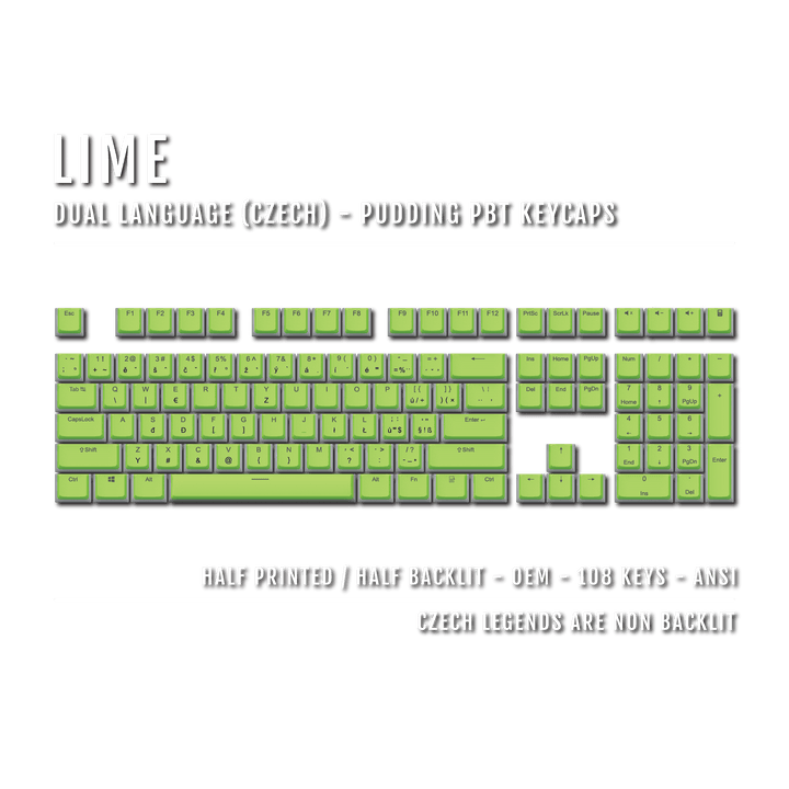 Lime Czech Dual Language PBT Pudding Keycaps