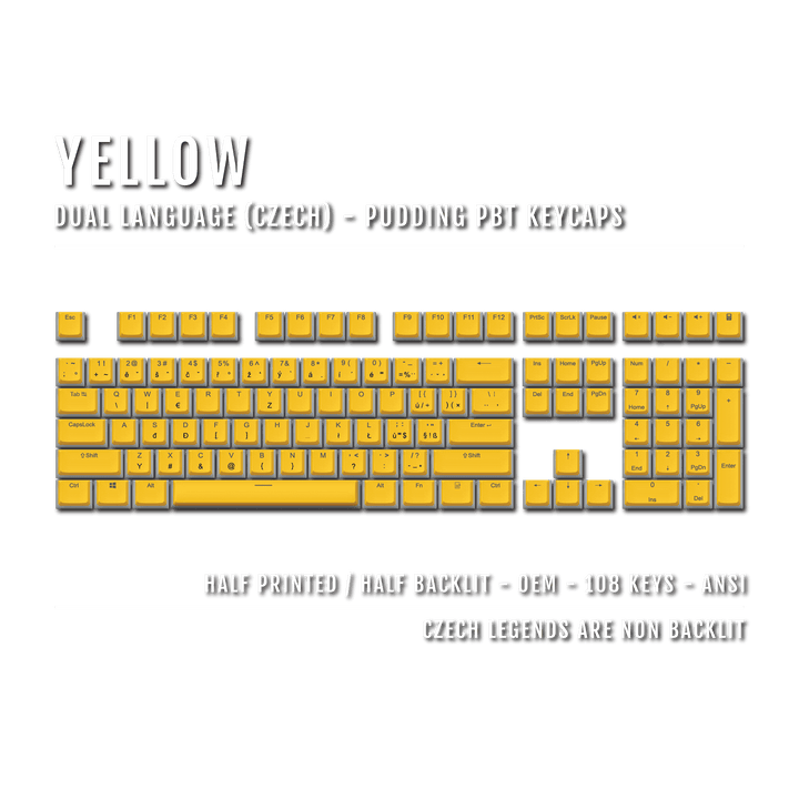 Yellow Czech Dual Language PBT Pudding Keycaps