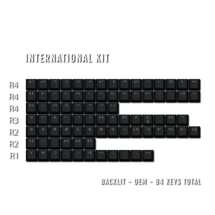 Charcoal Backlit International Keycap Kit - ABS - Multiple Languages - kromekeycaps