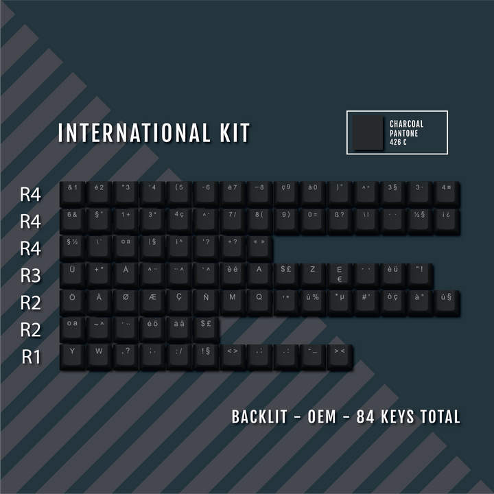 Charcoal Backlit International Keycap Kit - ABS - Multiple Languages - kromekeycaps