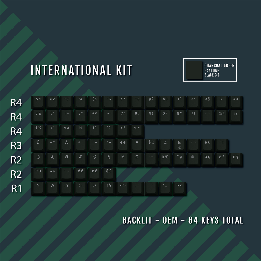 Charcoal Green Backlit International Keycap Kit - ABS - Multiple Languages - kromekeycaps