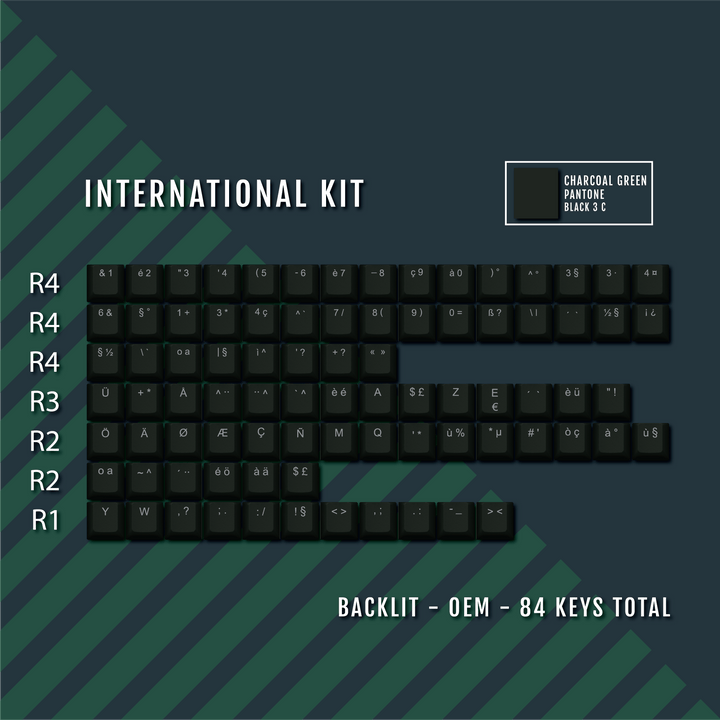 Charcoal Green International ABS Keycap Conversion Kit Krome Keycaps LTD danish, french, german, italian, norwegian, portuguese, spanish, swedish, swiss