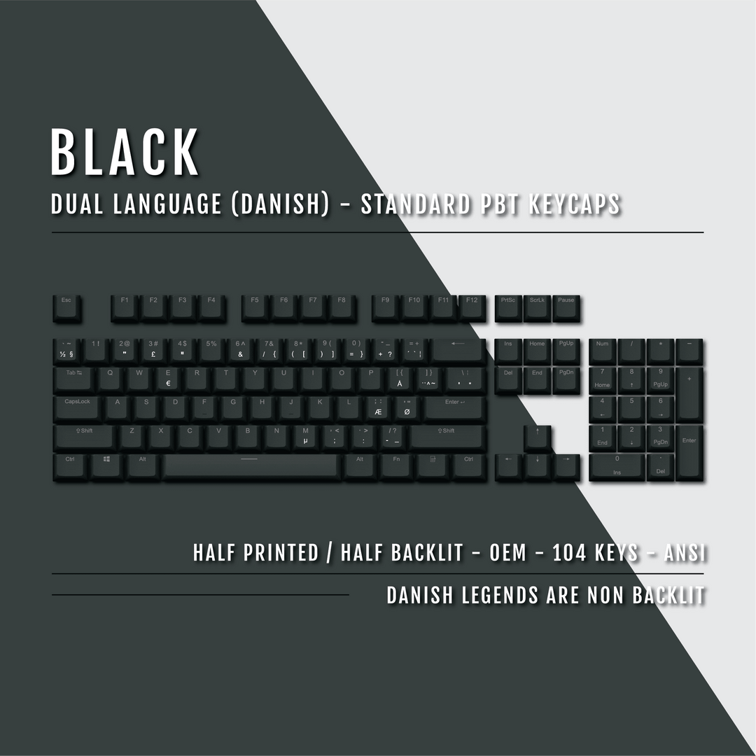 Black Danish (ISO-DK) Dual Language PBT Keycaps Krome Keycaps LTD danish