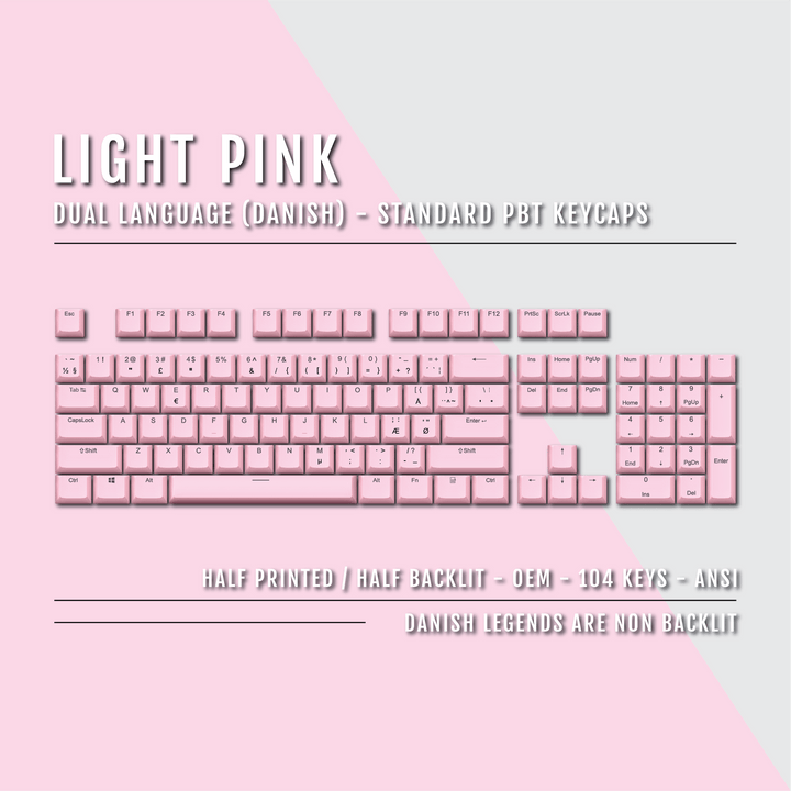 Light Pink PBT Danish Keycaps - ISO-DK - 100% Size - Dual Language Keycaps - kromekeycaps