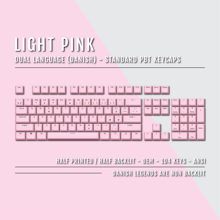 Light Pink Danish (ISO-DK) Dual Language PBT Keycaps Krome Keycaps LTD danish