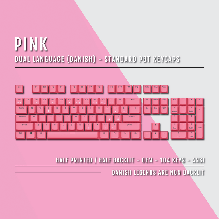 Pink PBT Danish Keycaps - ISO-DK - 100% Size - Dual Language Keycaps - kromekeycaps