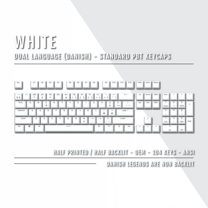 White Danish (ISO-DK) Dual Language PBT Keycaps Krome Keycaps LTD danish