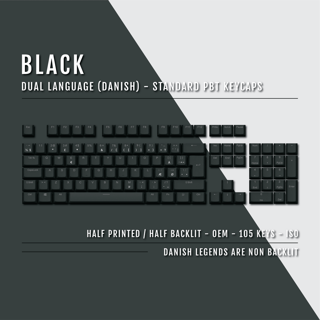 Black Danish (ISO-DK) Dual Language PBT Keycaps Krome Keycaps LTD danish