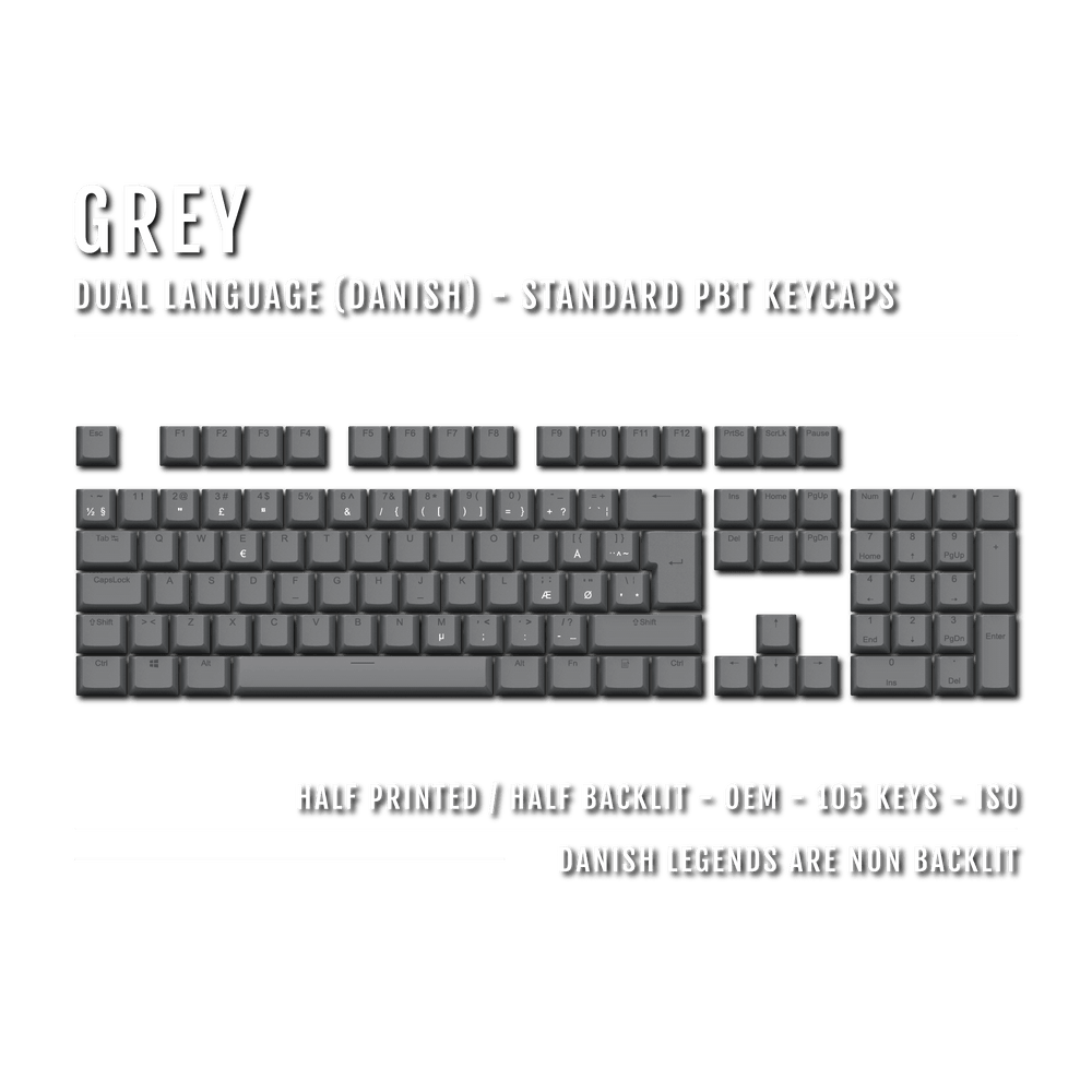 Grey Danish (ISO-DK) Dual Language PBT Keycaps Krome Keycaps LTD danish