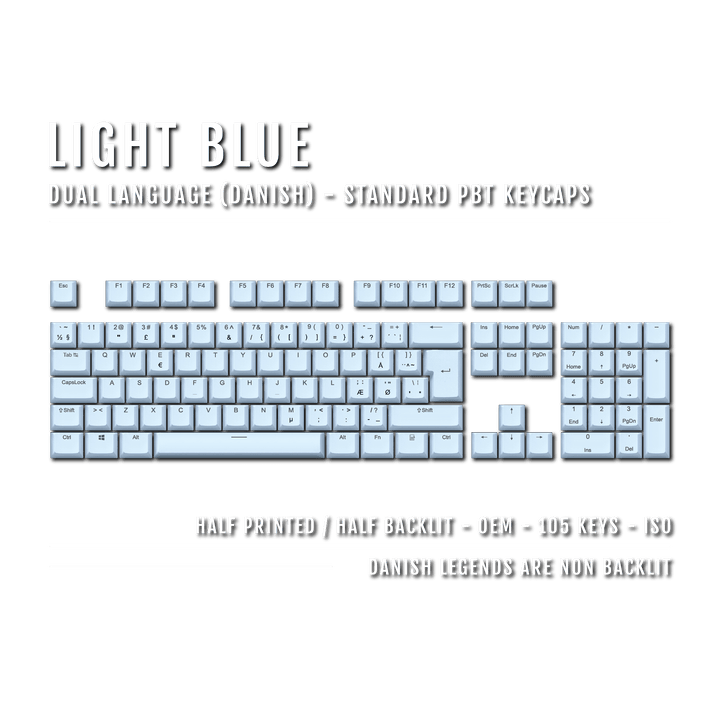 Light Blue Danish (ISO-DK) Dual Language PBT Keycaps Krome Keycaps LTD danish