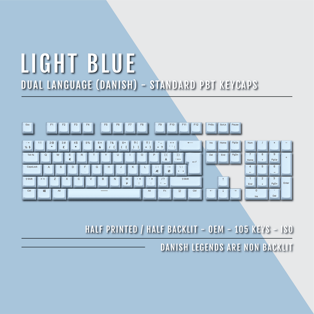 Light Blue Danish (ISO-DK) Dual Language PBT Keycaps Krome Keycaps LTD danish