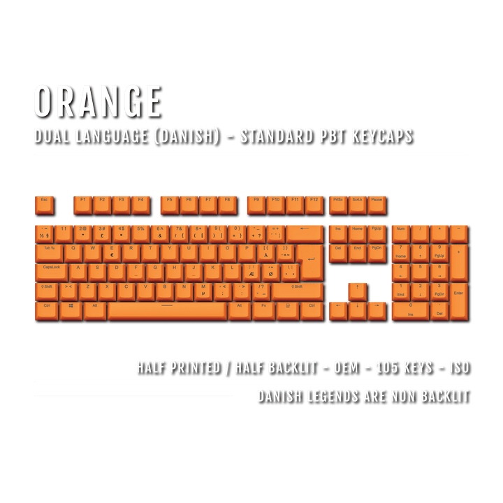 Orange Danish (ISO-DK) Dual Language PBT Keycaps Krome Keycaps LTD danish