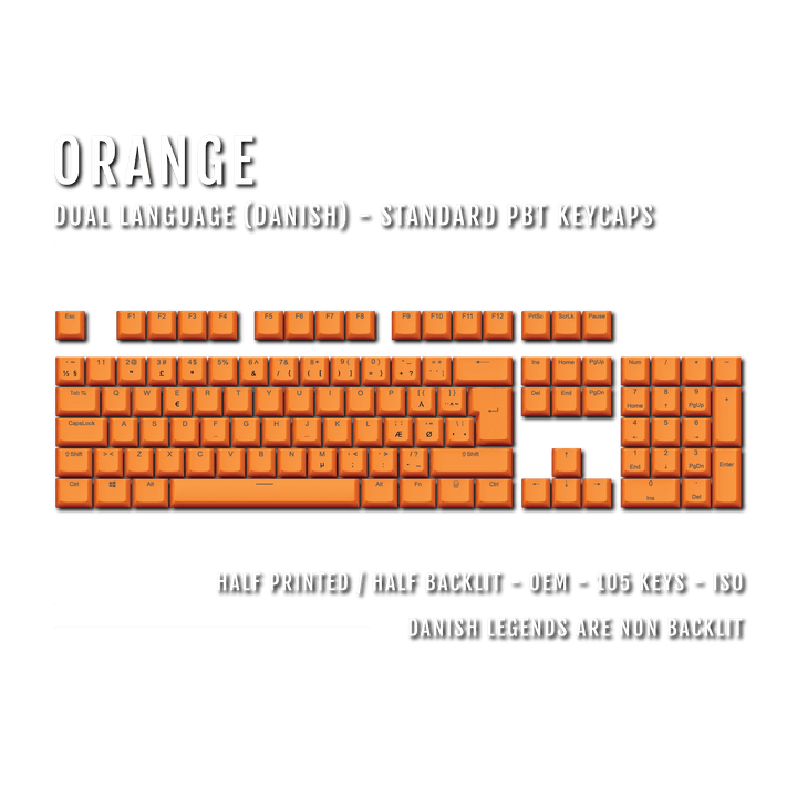 Orange PBT Danish Keycaps - ISO-DK - 100% Size - Dual Language Keycaps - kromekeycaps