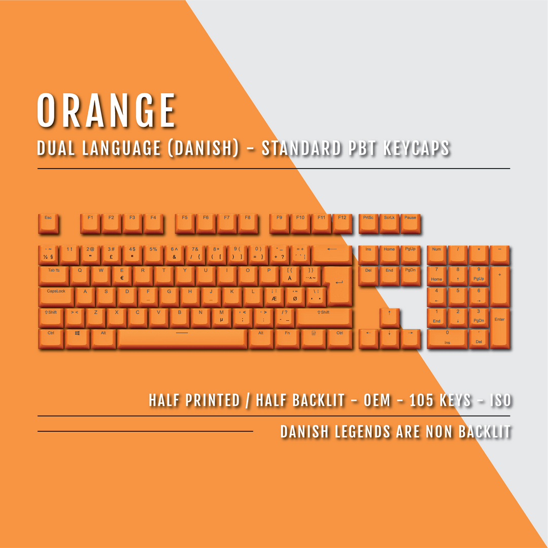 Orange PBT Danish Keycaps - ISO-DK - 100% Size - Dual Language Keycaps - kromekeycaps