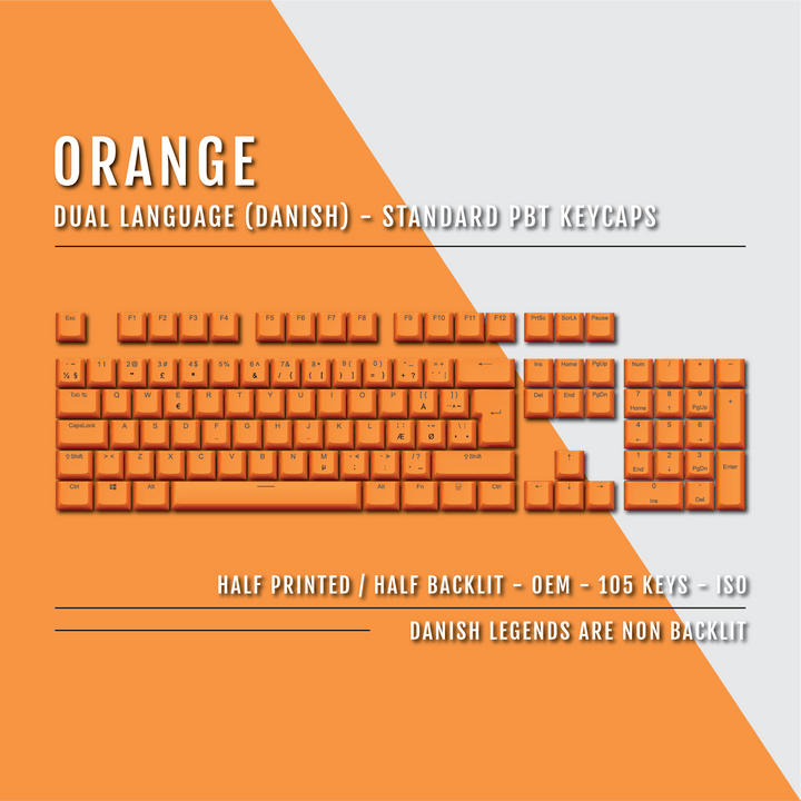 Orange Danish (ISO-DK) Dual Language PBT Keycaps Krome Keycaps LTD danish
