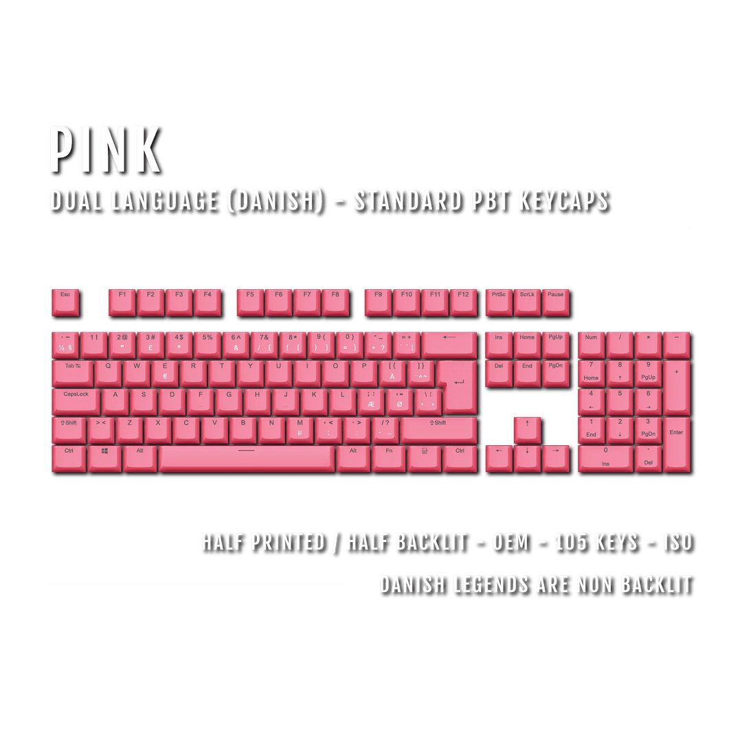 Pink Danish (ISO-DK) Dual Language PBT Keycaps Krome Keycaps LTD danish
