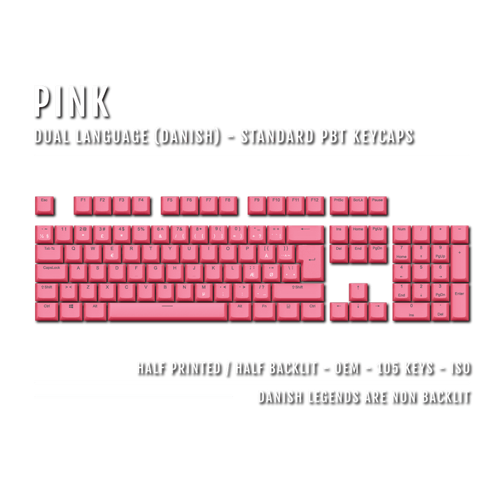 Pink Danish (ISO-DK) Dual Language PBT Keycaps Krome Keycaps LTD danish