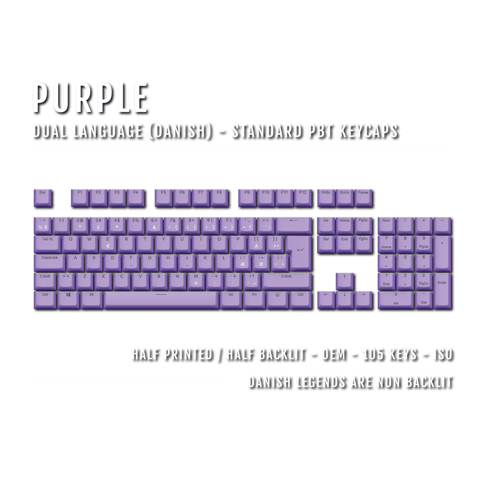 Purple PBT Danish Keycaps - ISO-DK - 100% Size - Dual Language Keycaps - kromekeycaps