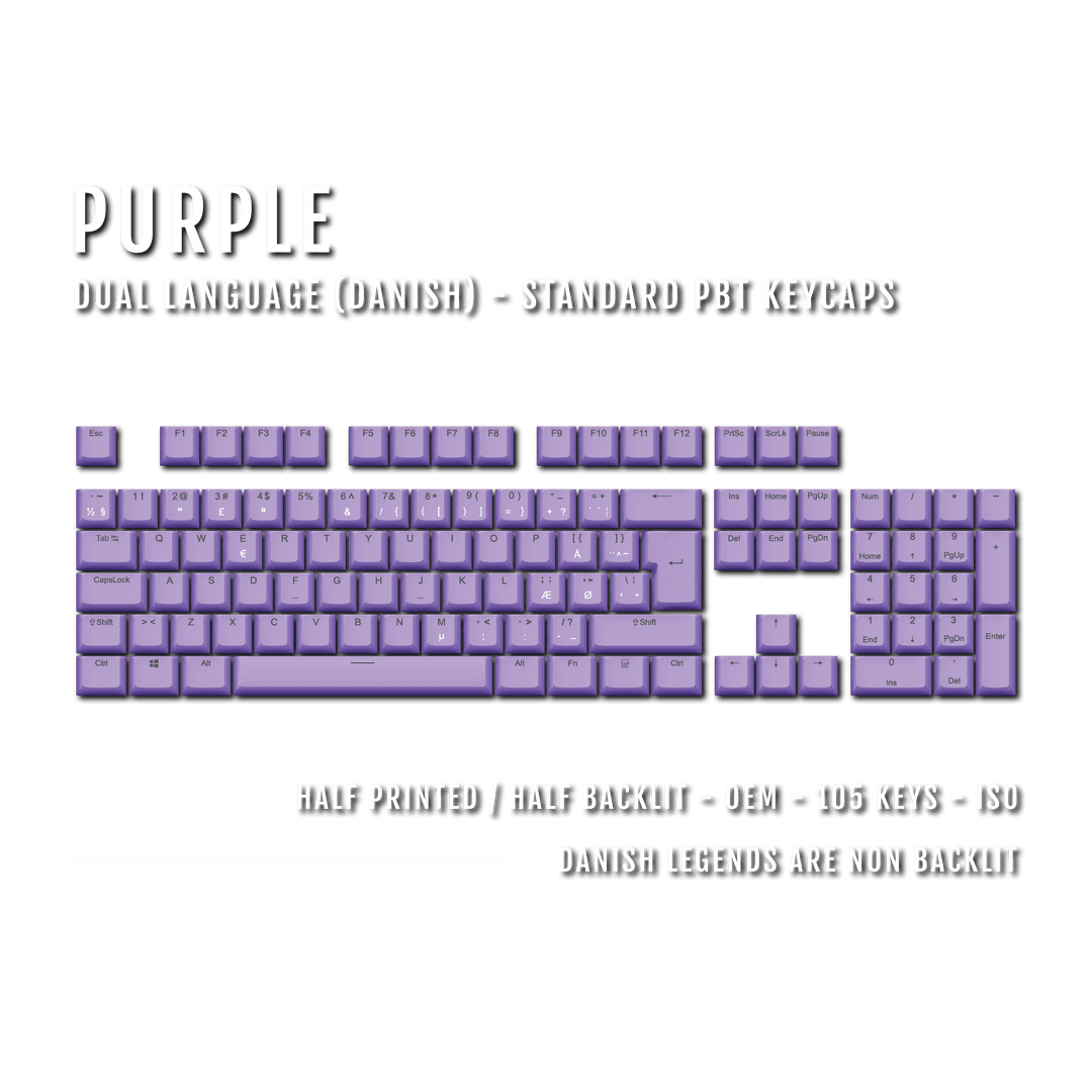 Purple PBT Danish Keycaps - ISO-DK - 100% Size - Dual Language Keycaps - kromekeycaps