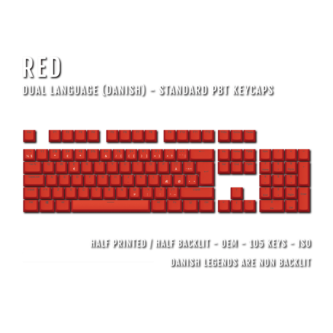 Red Danish (ISO-DK) Dual Language PBT Keycaps Krome Keycaps LTD danish