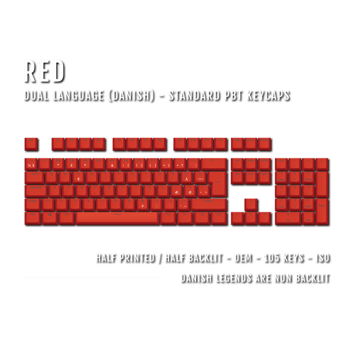 Red Danish (ISO-DK) Dual Language PBT Keycaps Krome Keycaps LTD danish