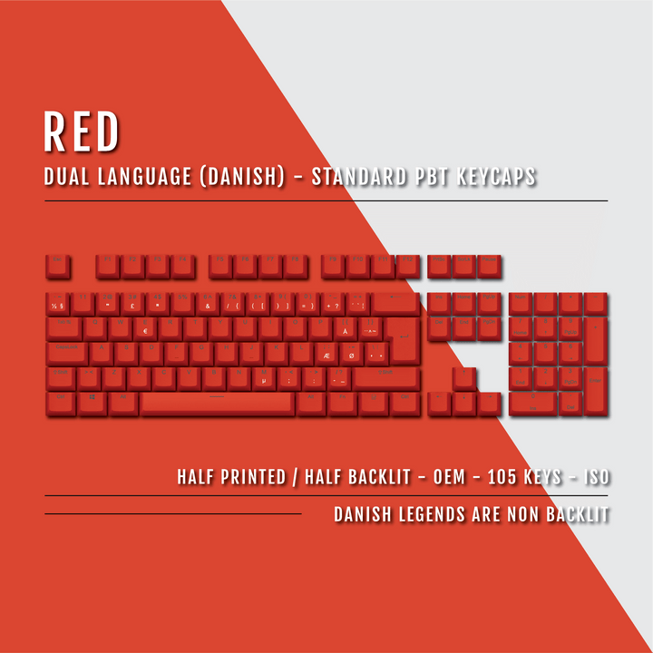 Red PBT Danish Keycaps - ISO-DK - 100% Size - Dual Language Keycaps - kromekeycaps