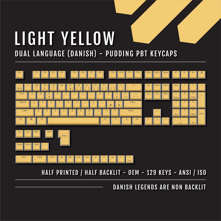Light Yellow Danish (ISO-DK) Dual Language PBT Pudding Keycaps Krome Keycaps LTD danish