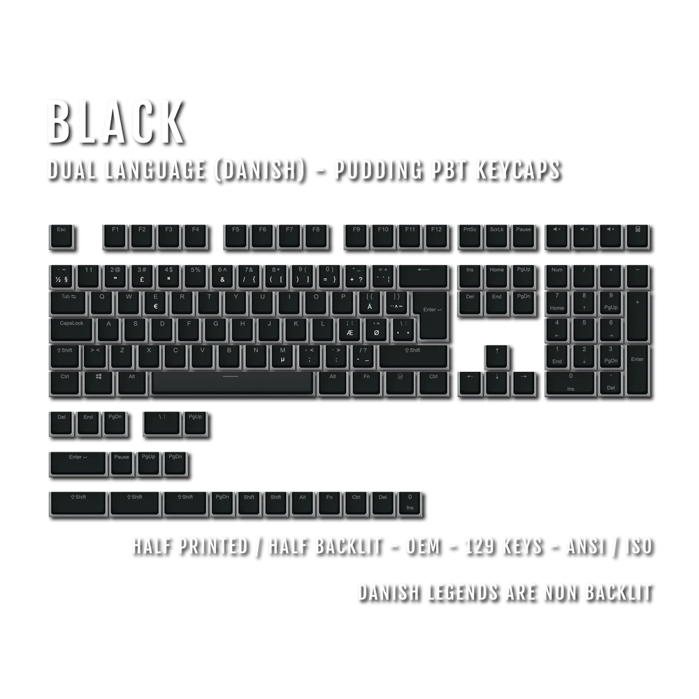 Black Danish (ISO-DK) Dual Language PBT Pudding Keycaps Krome Keycaps LTD danish