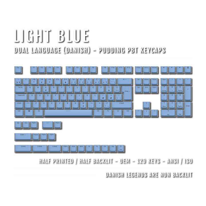Light Blue Danish (ISO-DK) Dual Language PBT Pudding Keycaps Krome Keycaps LTD danish