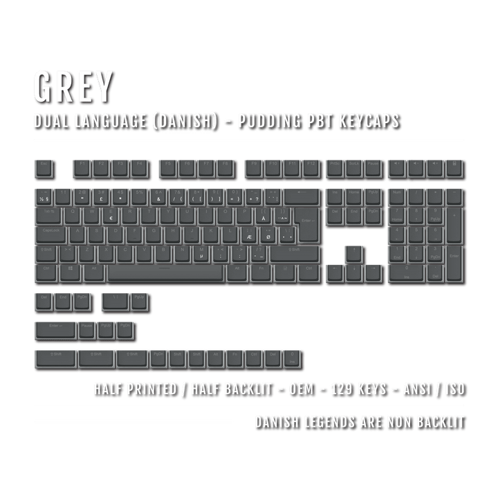 Grey Danish (ISO-DK) Dual Language PBT Pudding Keycaps Krome Keycaps LTD danish