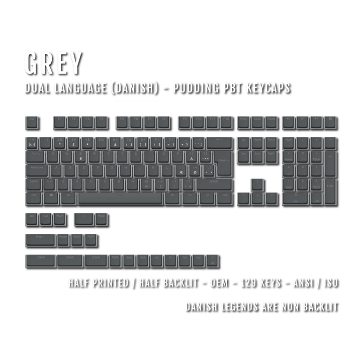 Grey Danish (ISO-DK) Dual Language PBT Pudding Keycaps