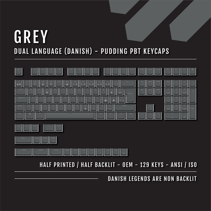 Grey Danish (ISO-DK) Dual Language PBT Pudding Keycaps Krome Keycaps LTD danish