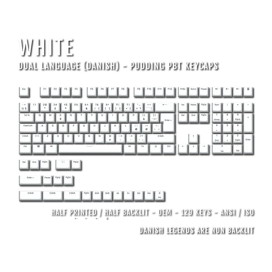 White Danish (ISO-DK) Dual Language PBT Pudding Keycaps