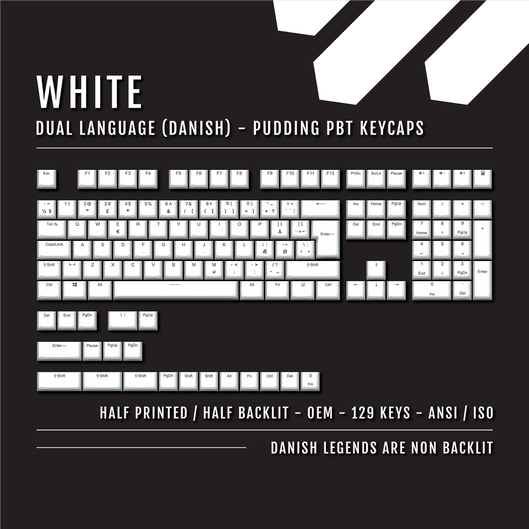 White Danish (ISO-DK) Dual Language PBT Pudding Keycaps Krome Keycaps LTD danish
