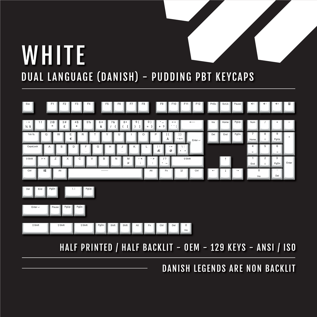 White Danish (ISO-DK) Dual Language PBT Pudding Keycaps