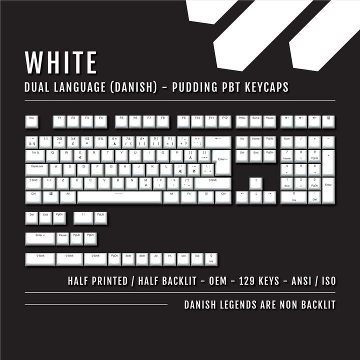 White Danish (ISO-DK) Dual Language PBT Pudding Keycaps Krome Keycaps LTD danish