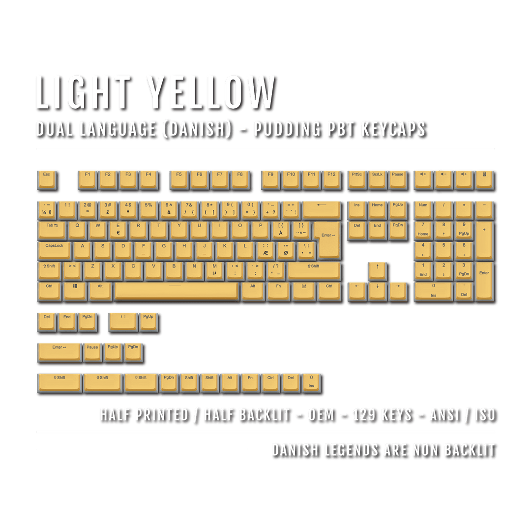 Light Yellow Danish (ISO-DK) Dual Language PBT Pudding Keycaps