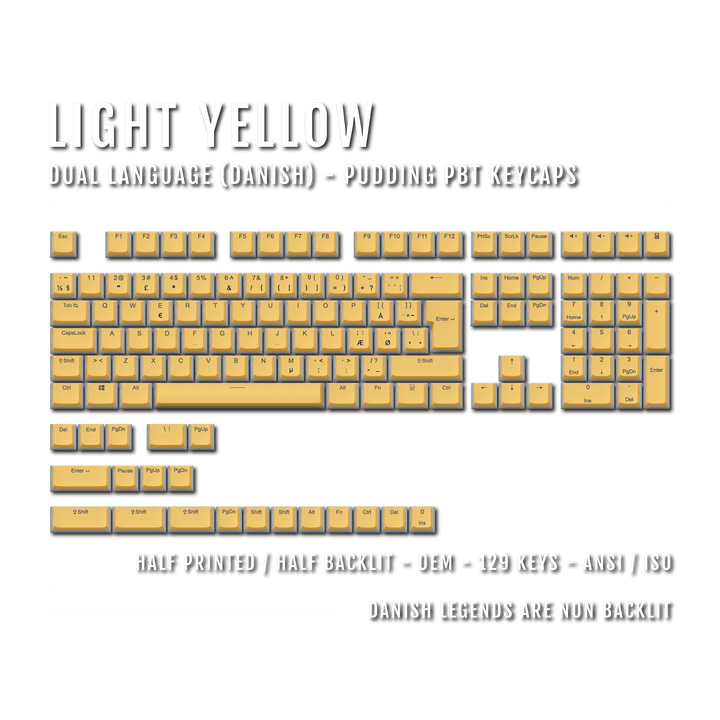 Light Yellow Danish (ISO-DK) Dual Language PBT Pudding Keycaps