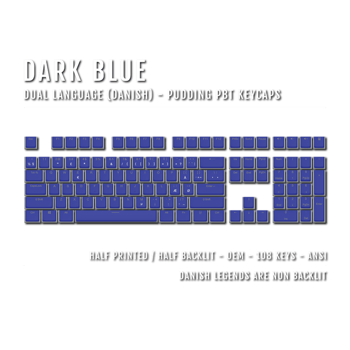 Dark Blue Danish Dual Language PBT Pudding Keycaps