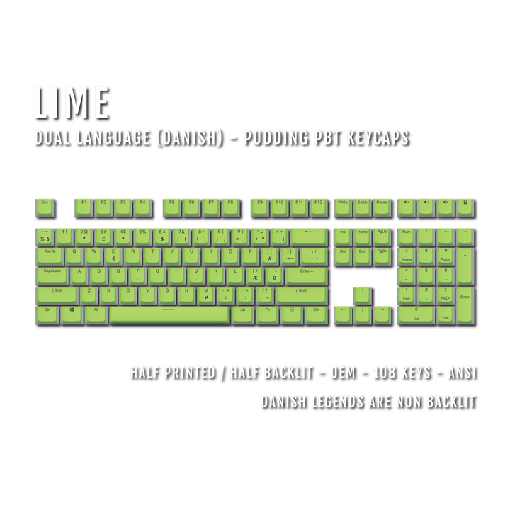 Lime Danish Dual Language PBT Pudding Keycaps