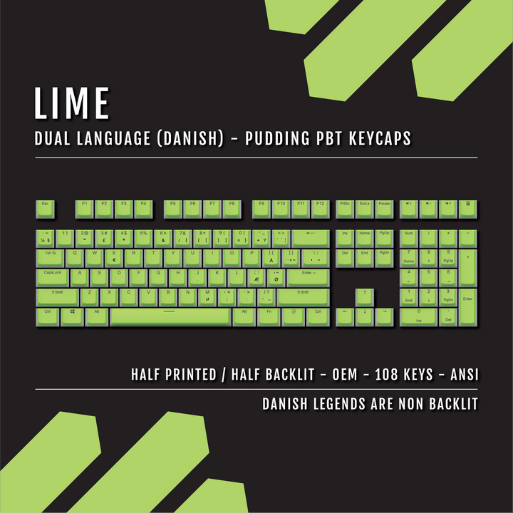 Lime Danish Dual Language PBT Pudding Keycaps Krome Keycaps LTD danish
