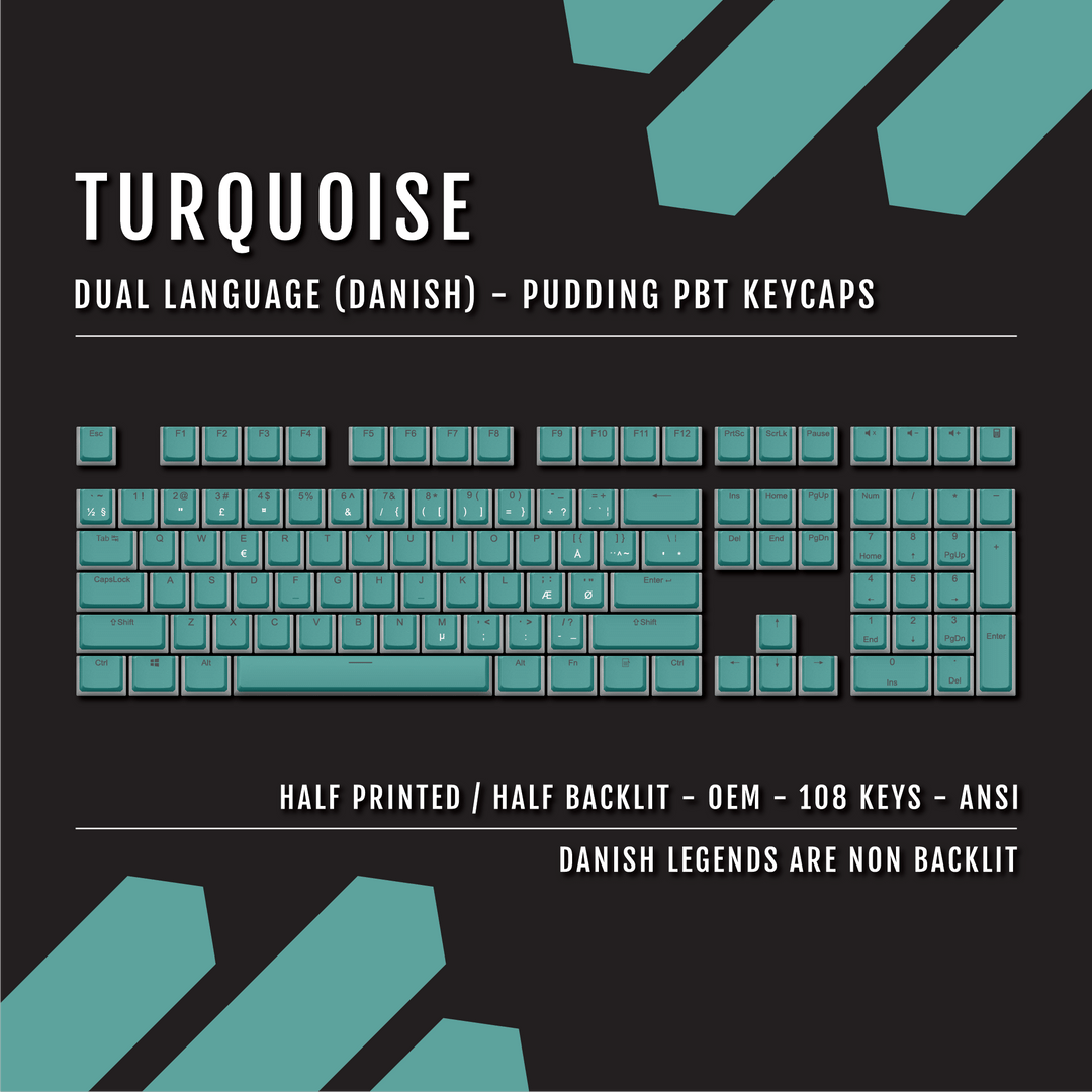 Turquoise Danish Dual Language PBT Pudding Keycaps